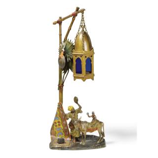 A. Chotka - Austrian figural Bronze Table Lamp, Man With A Donkey