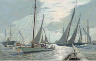 A. D. Blake - Chiquita and Ariel in the annual 1895 New York Yacht Club cruise off Goat Island, Newport.