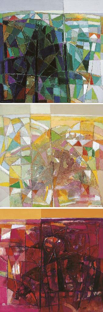 A.D. Pirous - Tatar Priangan I, II III (triptych) (Morning, day and night)