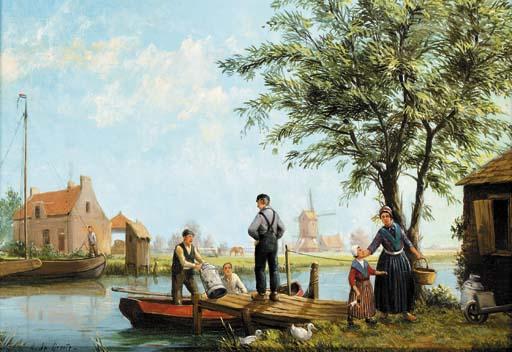 A. de Groote - Preparing to skate; and Loading a boat on a Dutch waterway