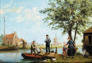 A. de Groote - Preparing to skate; and Loading a boat on a Dutch waterway