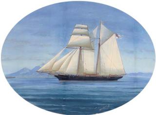 A. de Simone - A Topsail Schooner of The Royal Yacht Squadron In The Mediterranean Off Naples
