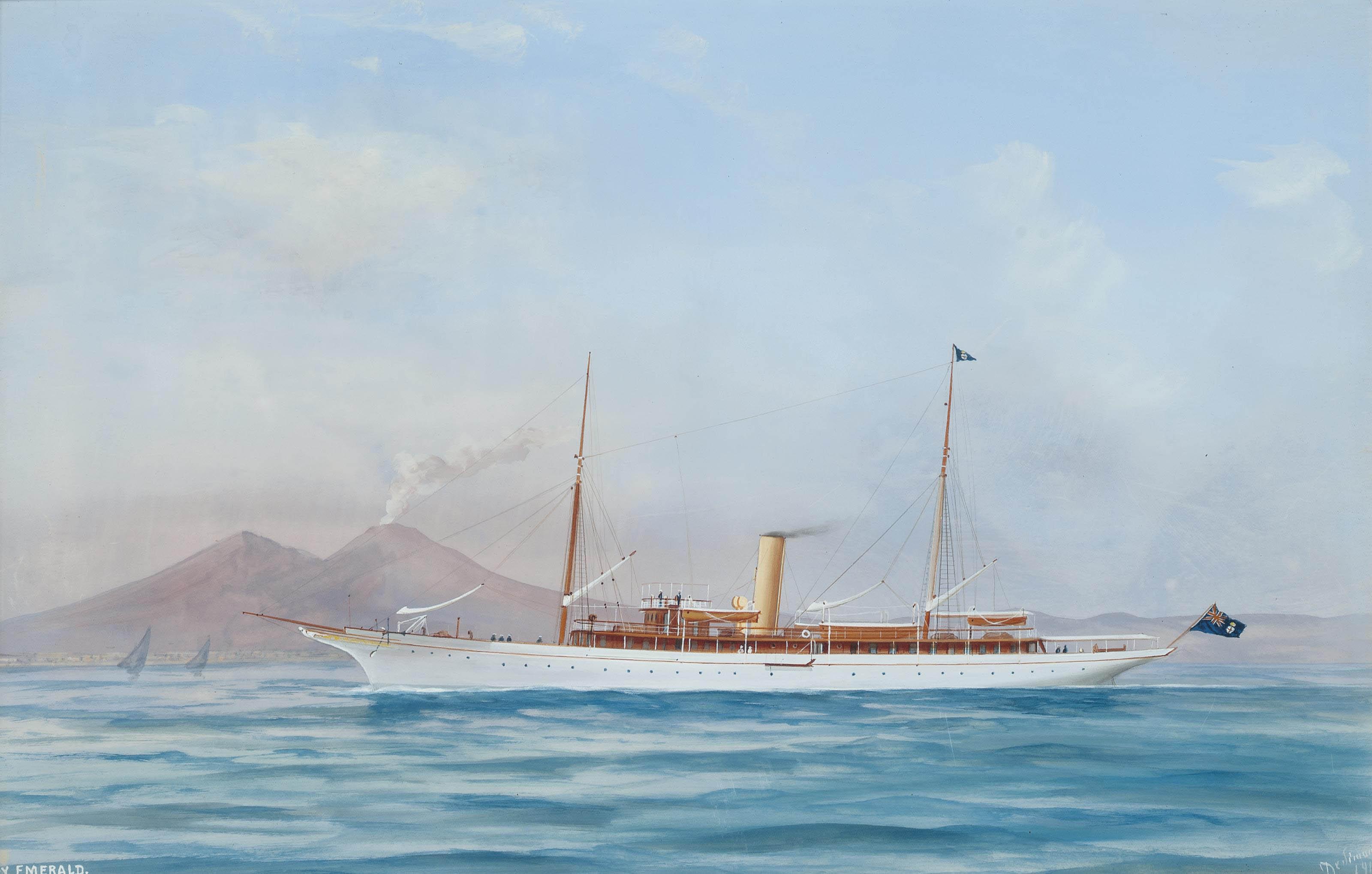 A. de Simone - The steam yacht Emerald in the Bay of Naples (illustrated); and The steam yacht Emerald at sea