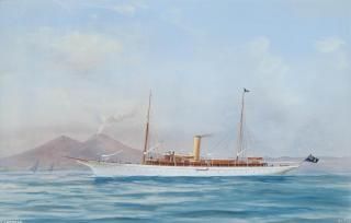 A. de Simone - The steam yacht Emerald in the Bay of Naples (illustrated); and The steam yacht Emerald at sea