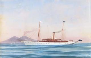 A. de Simone - The steam yacht Surf in Mediterranean waters off the coast of Naples; and The steam yacht Surf at sea in stormy conditions