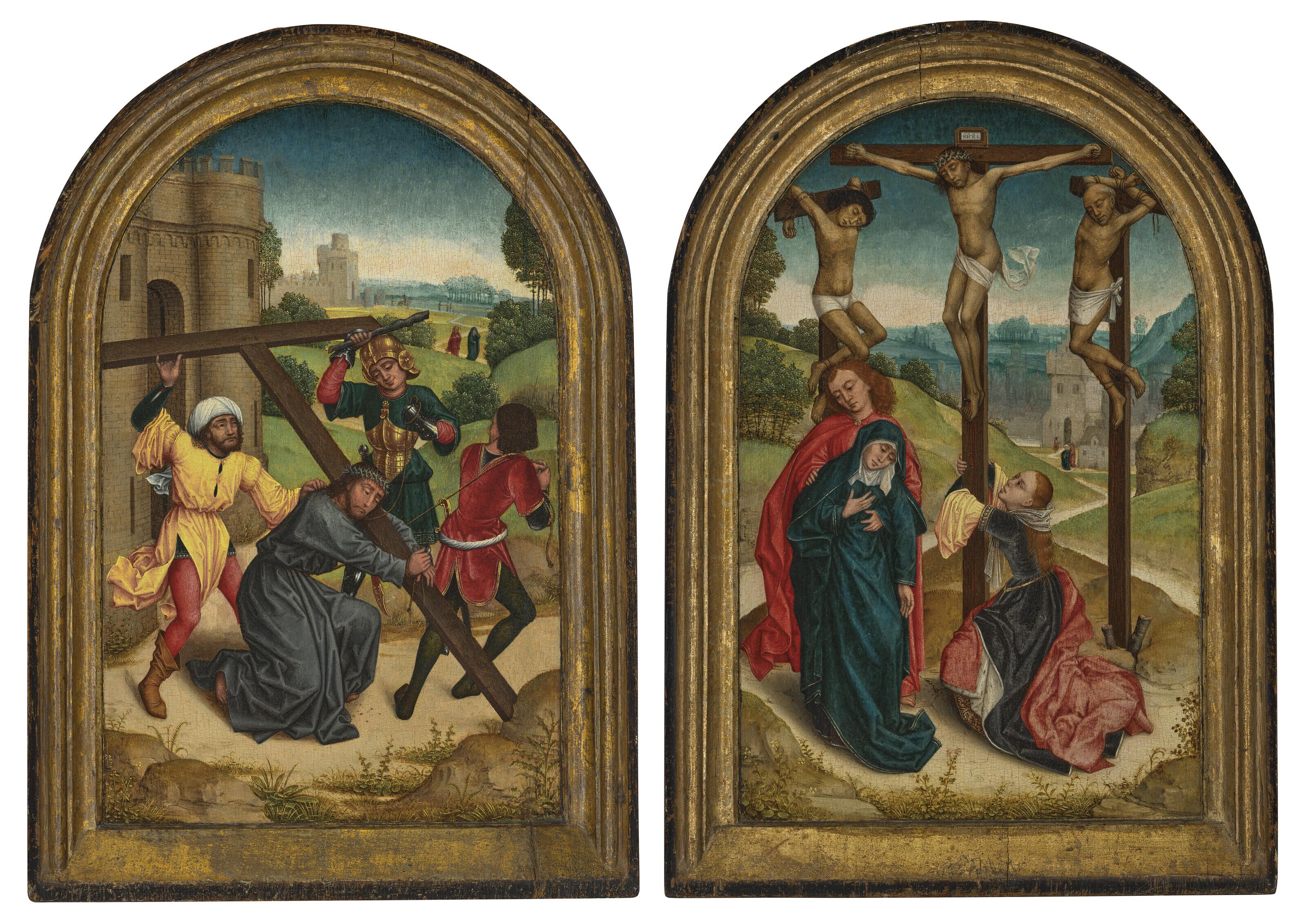A Diptych: Christ Carrying The Cross; And The Crucifixion With The Virgin Mary, Saint Mary Magdalene And Saint John The Evangelist