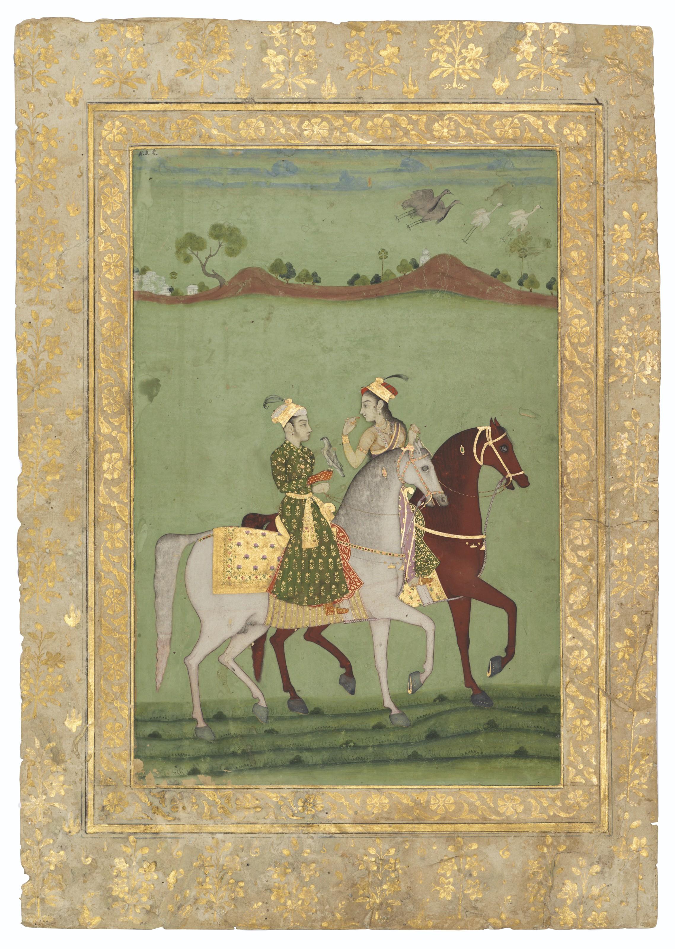 A Double-Sided Album Page: Baz Bahadur And Rupmati Hunting And A Portrait Of The Emperor Aurangzeb (R.1658-1707)