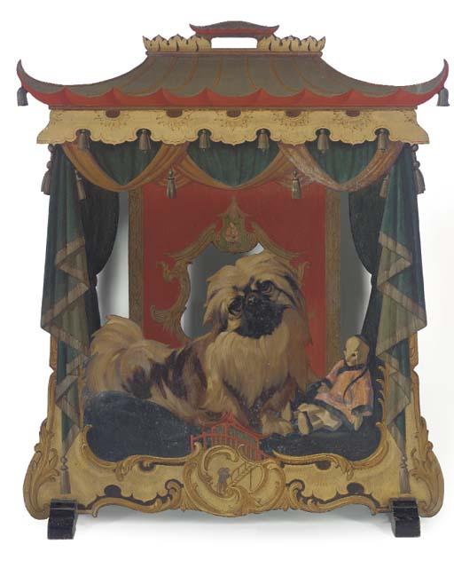 A. Duncan Carse - A Chinoiserie Fire Screen With A Pekingese