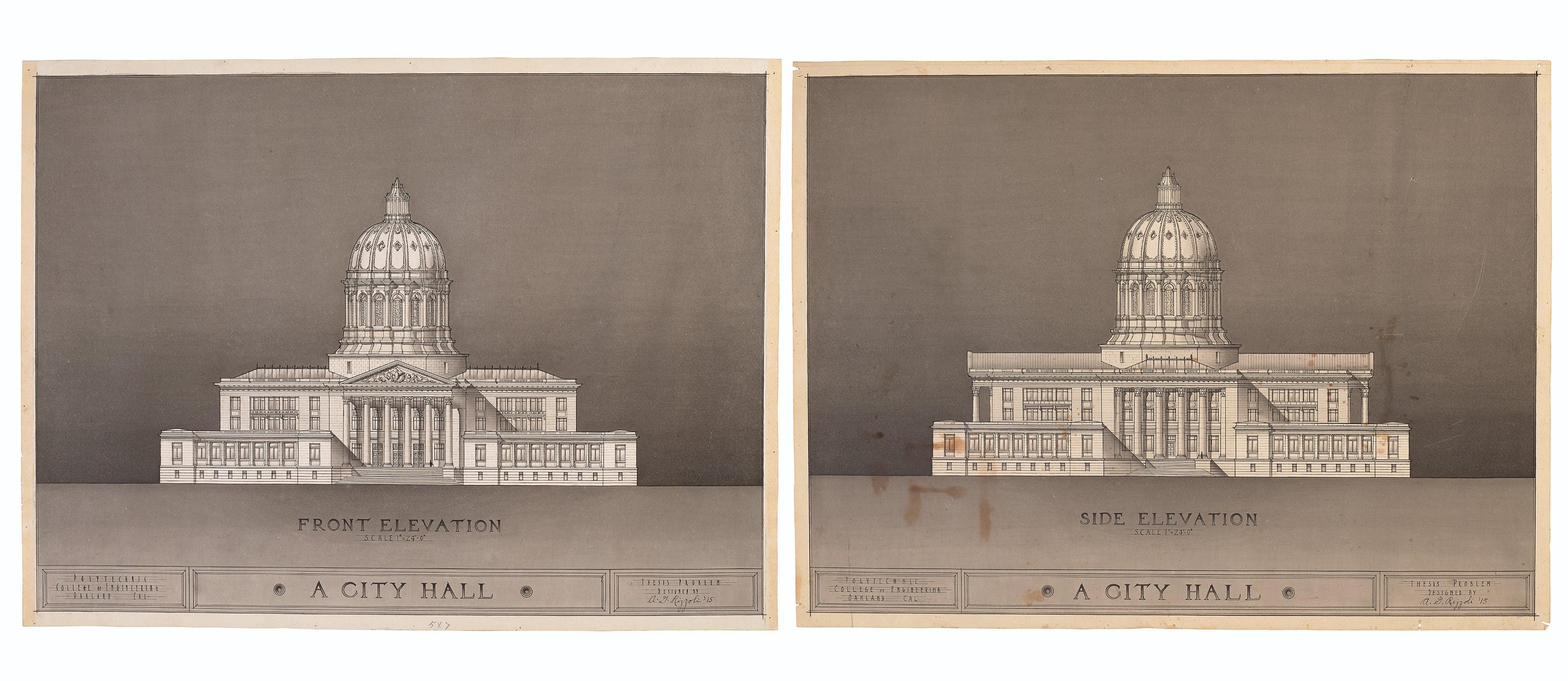 A.G. Rizzoli - City Hall Front Elevation, 1940 City Hall Side Elevation, 1940