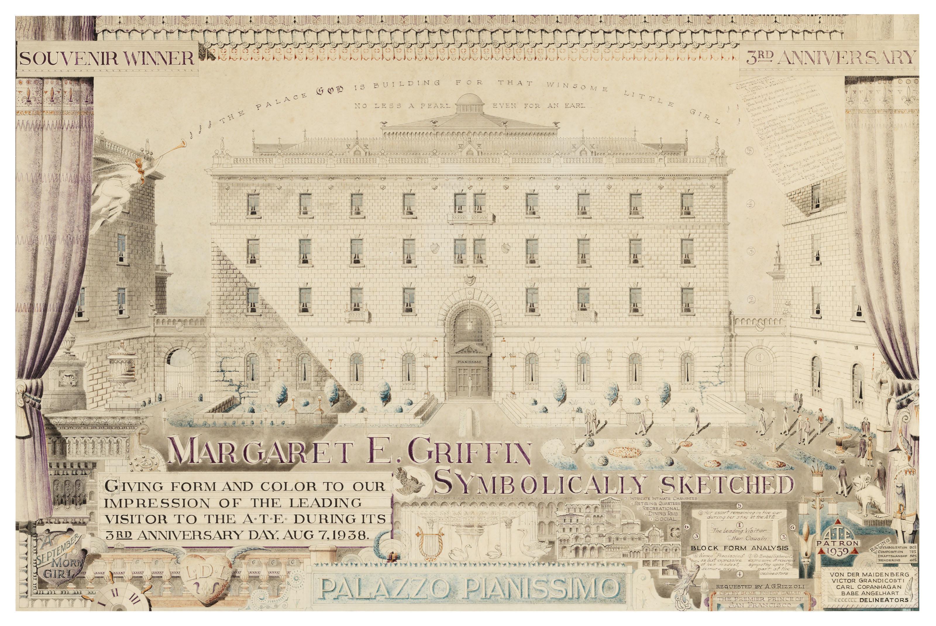 A.G. Rizzoli - Margaret E. Griffin Symbolically Sketched / Palazzo Pianissimo, 1939