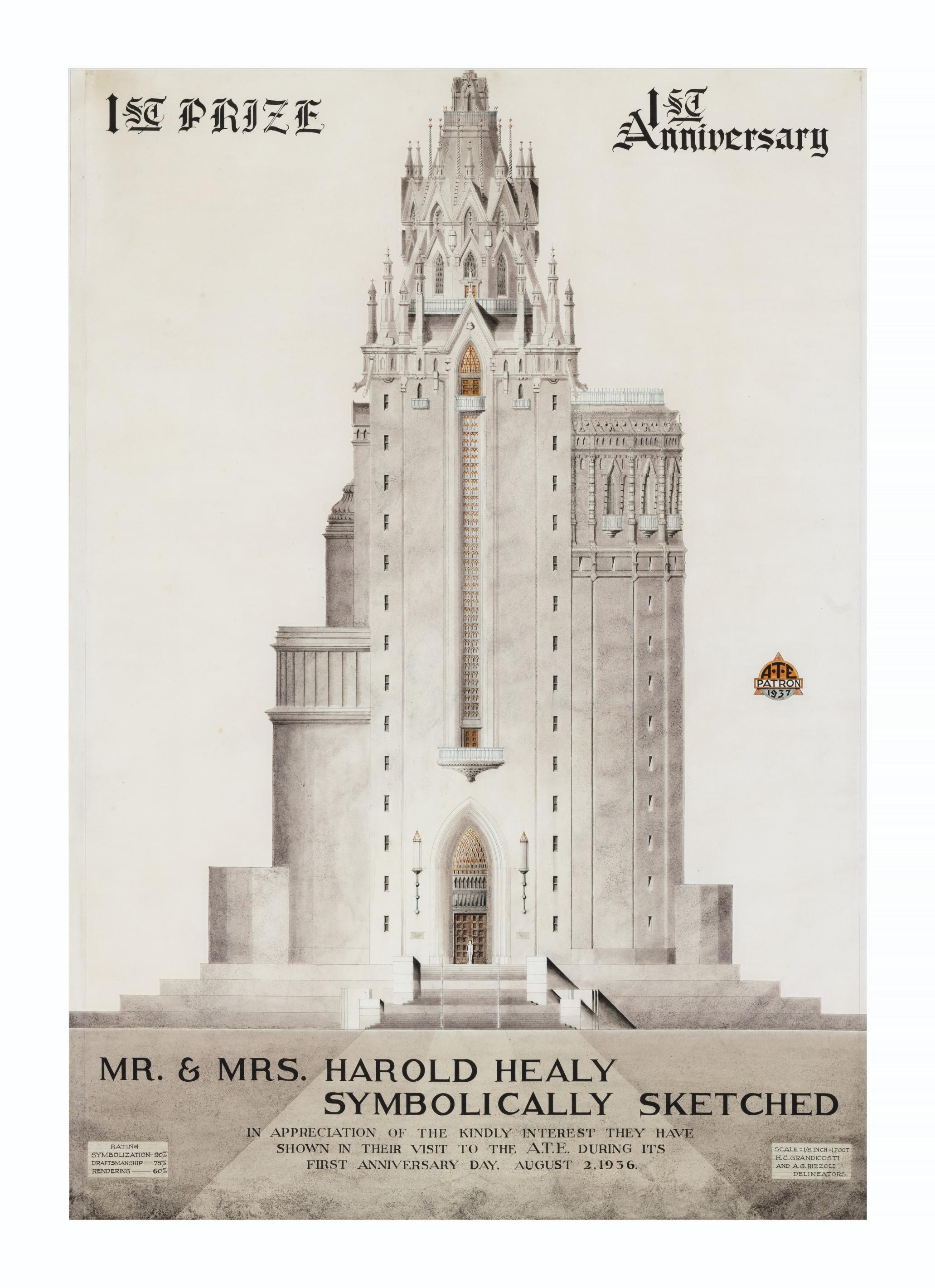 A.G. Rizzoli - Mr.& Mrs. Harold Healy Symbolically Sketched / 1st Prize, 1st Anniversary, 1936/7