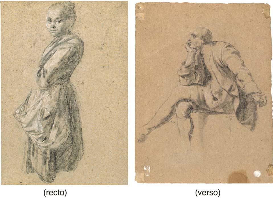 A girl turned to the left (recto); A seated man in profile to the left, resting his chin on his hand (verso)