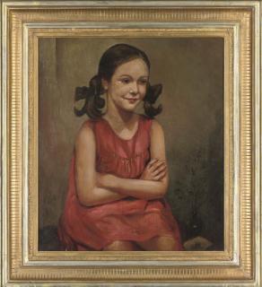 A. Hagel - Portrait of A Young Girl, Seated Half-Length, In A Red Dress
