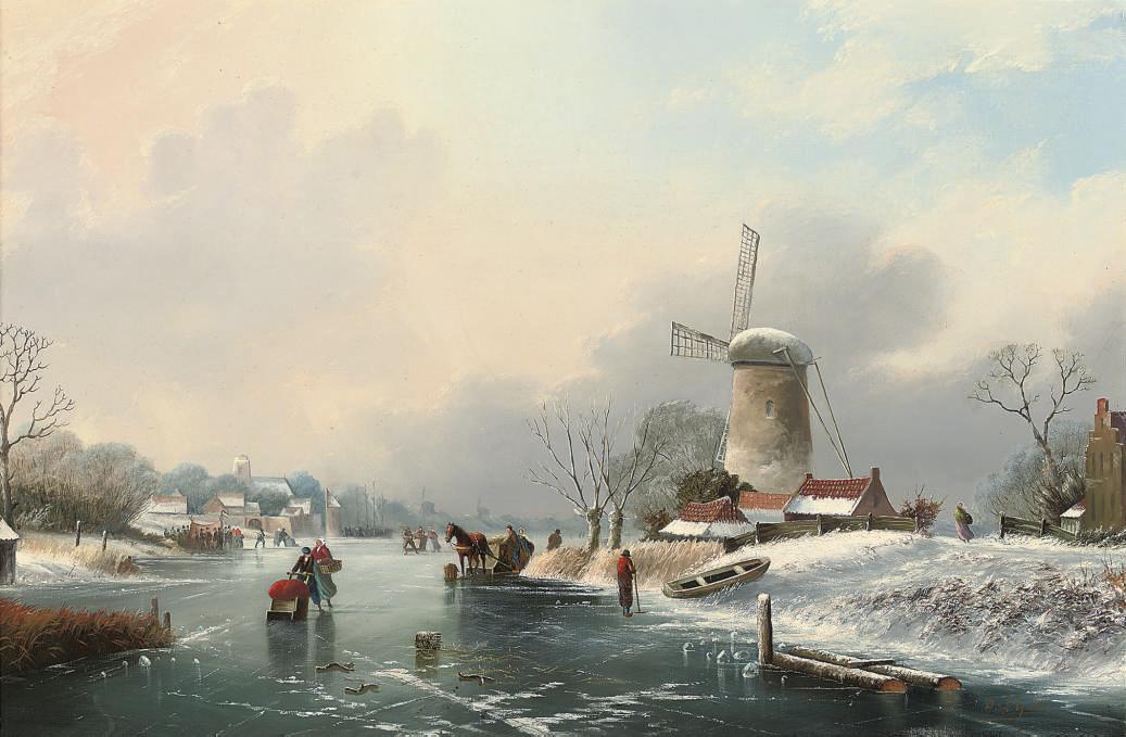 A. J. F. de Groote - A frozen river landscape