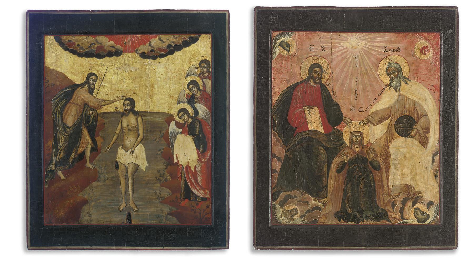 A Large Double-Sided Icon With The Coronation of The Mother of God and The Baptism of Christ