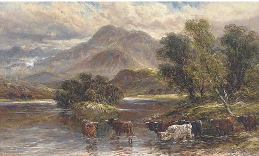 A. Lewis - Highland cattle watering at a loch