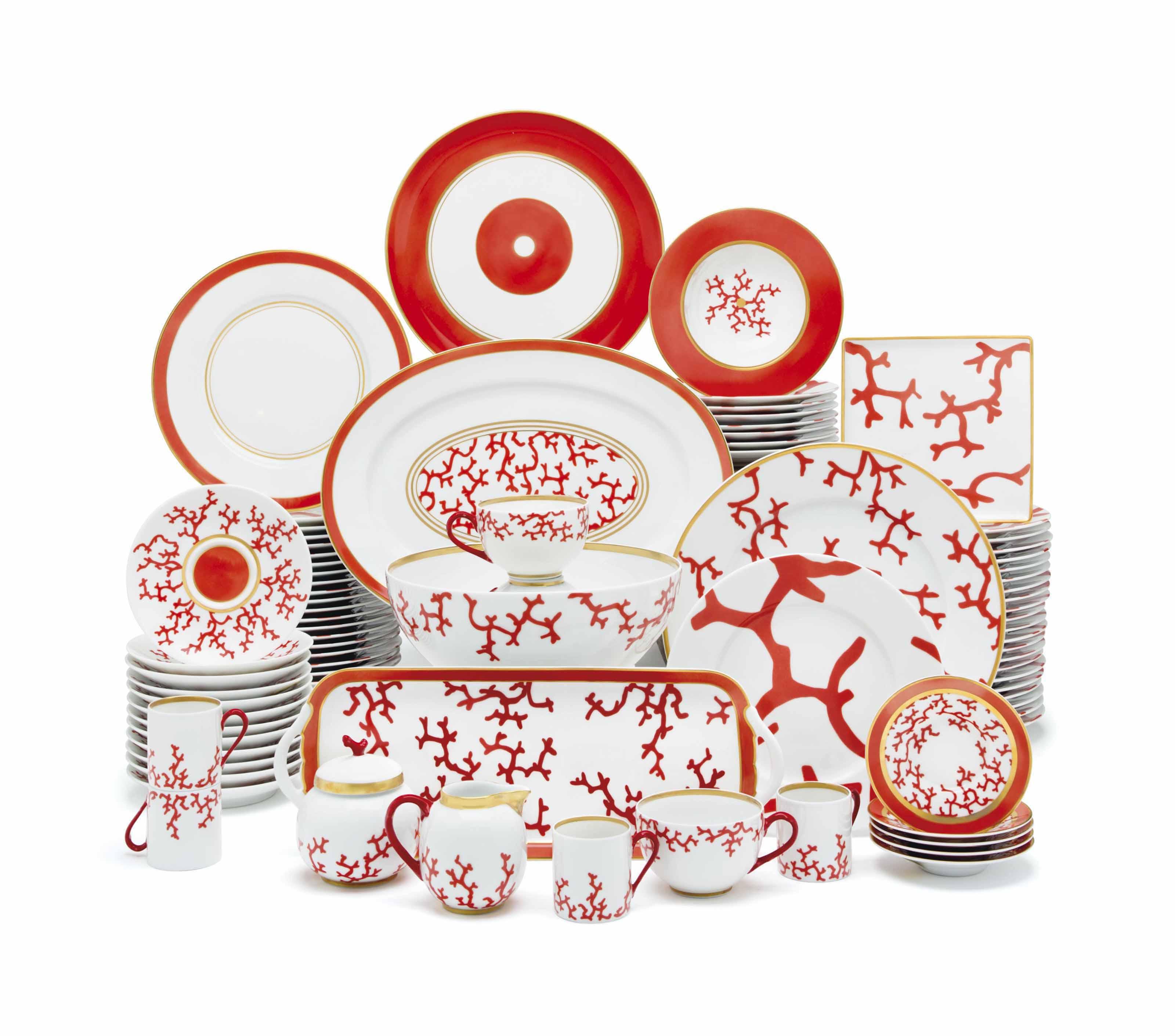 A LIMOGES - MODERN, CORAL PRINTED MARKS, DESIGNED BY ALBERTO PINTO