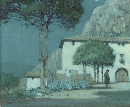 A. Moulton Foweraker - Moonlight in a Spanish landscape (illustrated); On the steps at Tarn, France; and Moonlight, Newton St. Cyres, Devon
