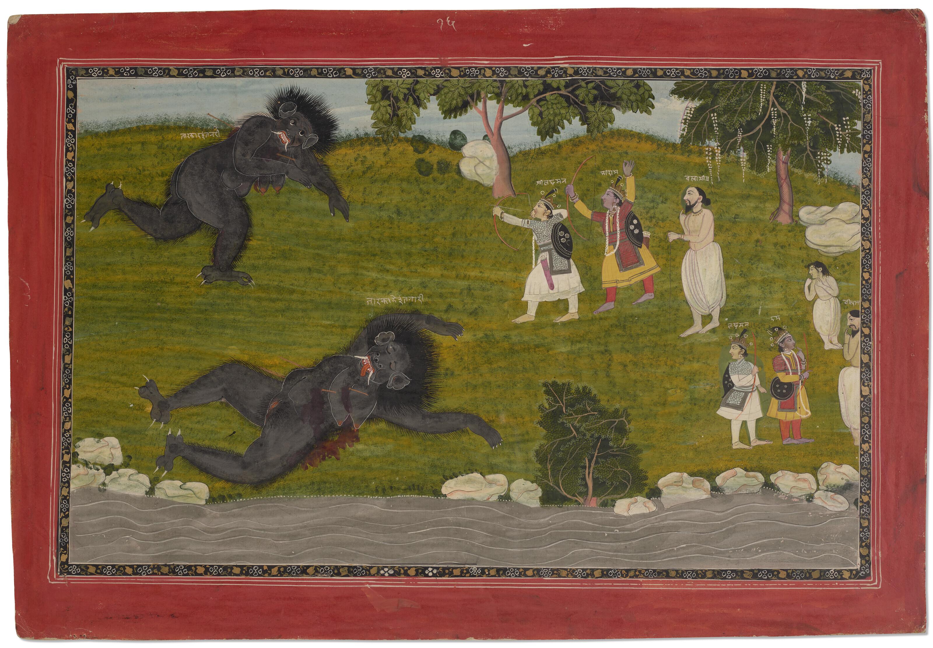 A Painting From A Ramayana Series: Rama And Lakshmana Slaying The Demoness Tataka