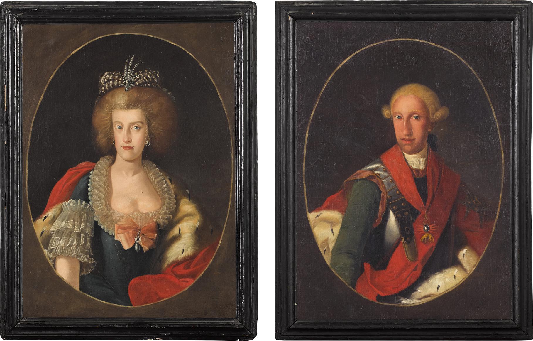 A pair of portraits of King Ferdinand I of the Two Sicilies (1751–1825), and his wife Maria Carolina of Austria (1752–1814)