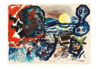 A. R. Penck - Schwarzes Kreuz, weisses Kreuz, gelber Ball 5, 1975-1976