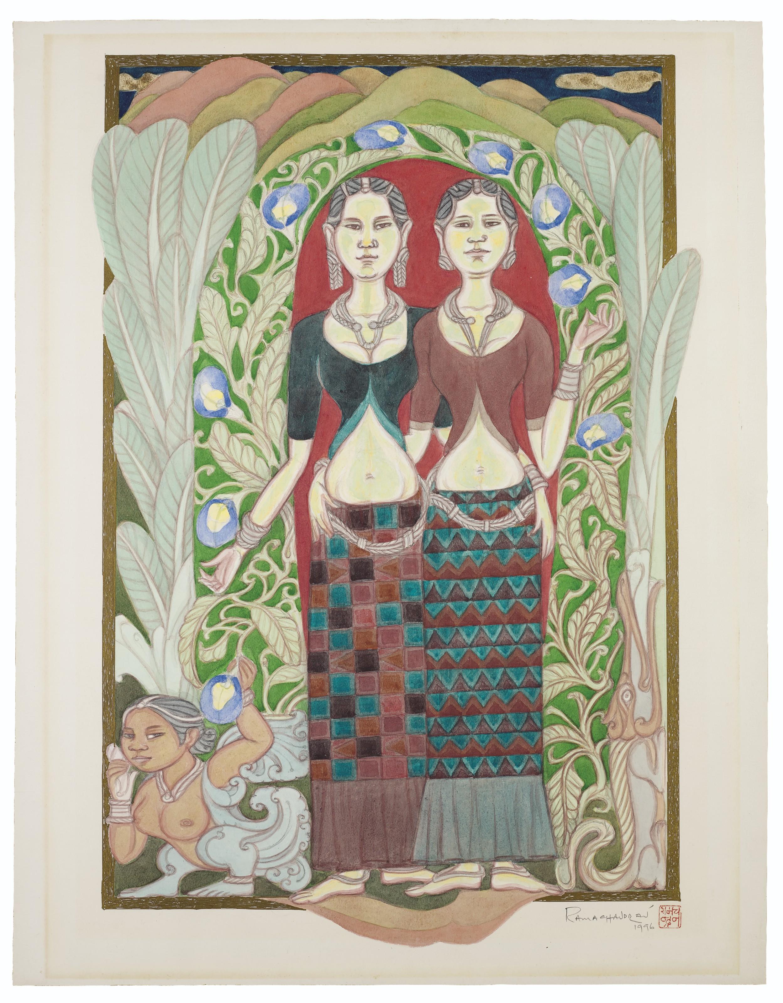 A. Ramachandran - Girls with Aparajita Flowers
