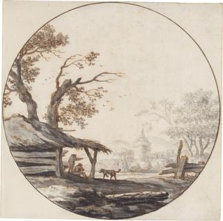 Aarnout Ter Himpel - Peasants and a dog by a rustic building