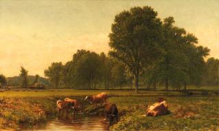 Aaron Draper Shattuck - Connecticut Pastoral with Cattle, near Simsbury
