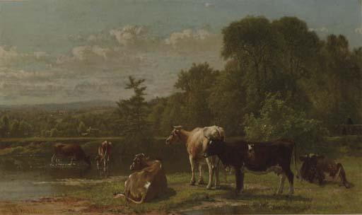 Aaron Draper Shattuck - Cows At The River\'S Edge