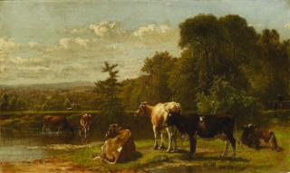 Aaron Draper Shattuck - Cows at the River\'s Edge
