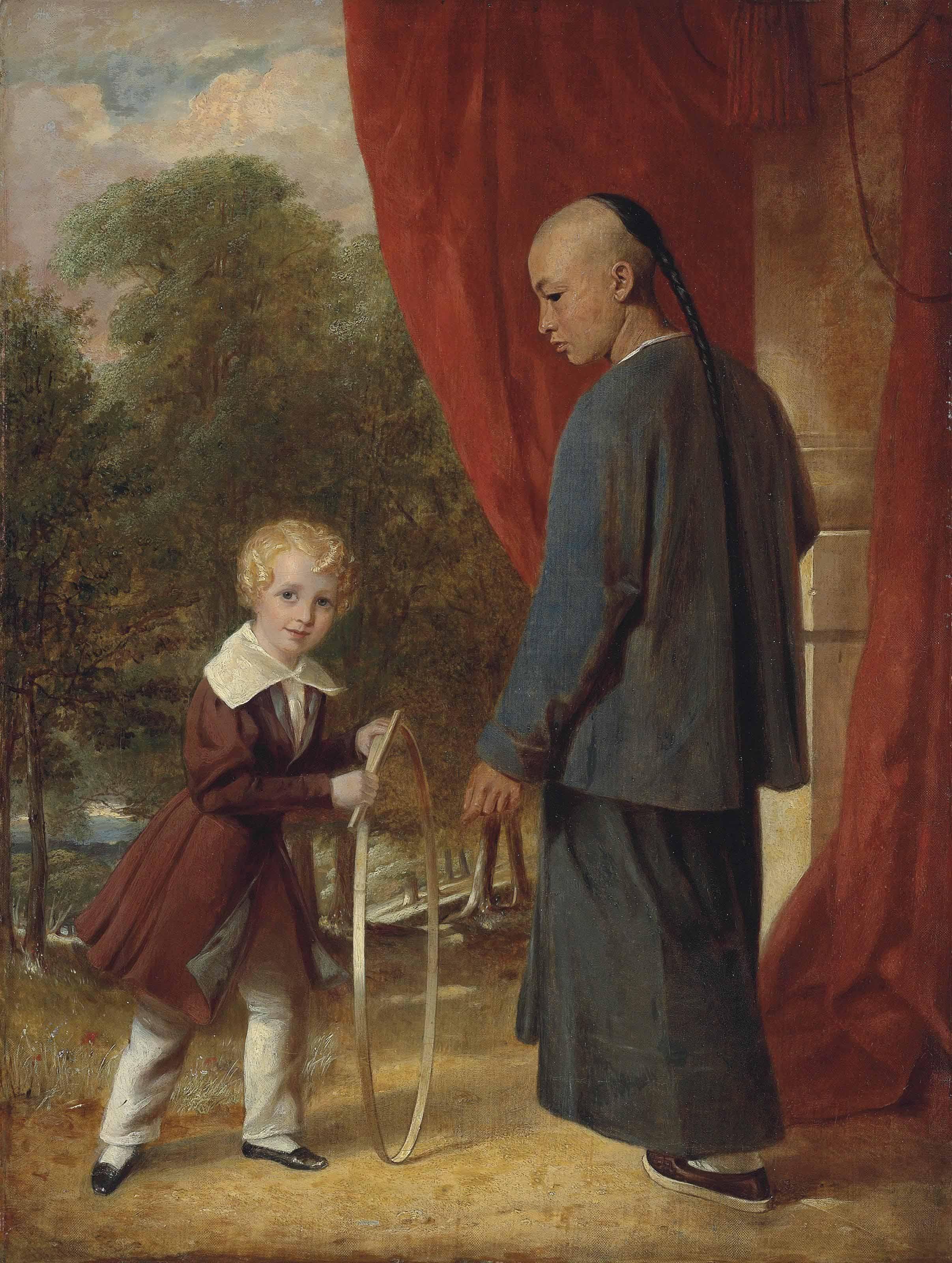 Aaron Edwin Penley - William Henry Ker playing with a hoop, with a Chinese attendant