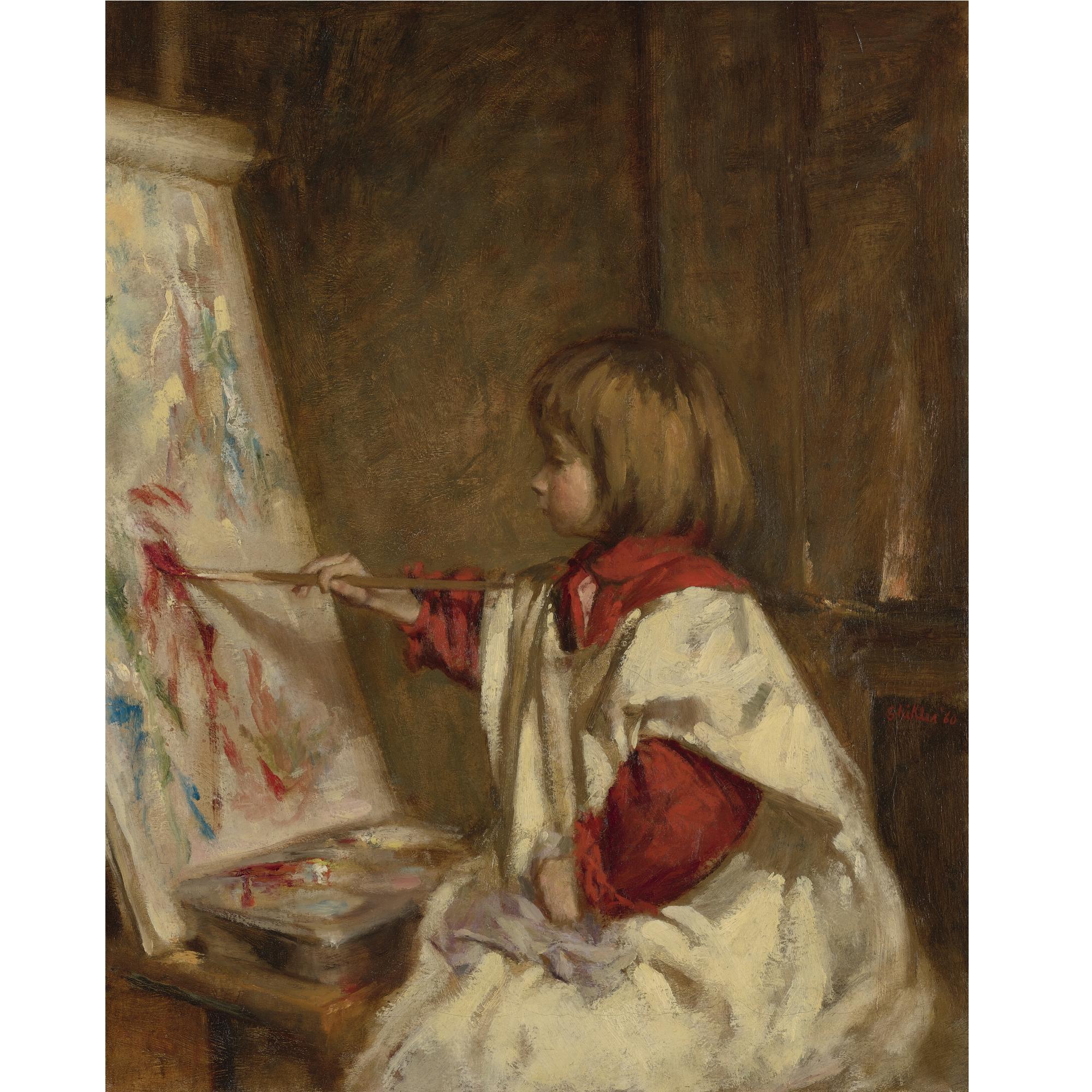 Aaron Shikler - Cathy At Easel