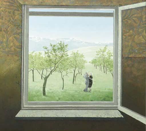 Ab Van Overdam - A dancing couple in an orchard