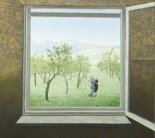 Ab Van Overdam - A dancing couple in an orchard