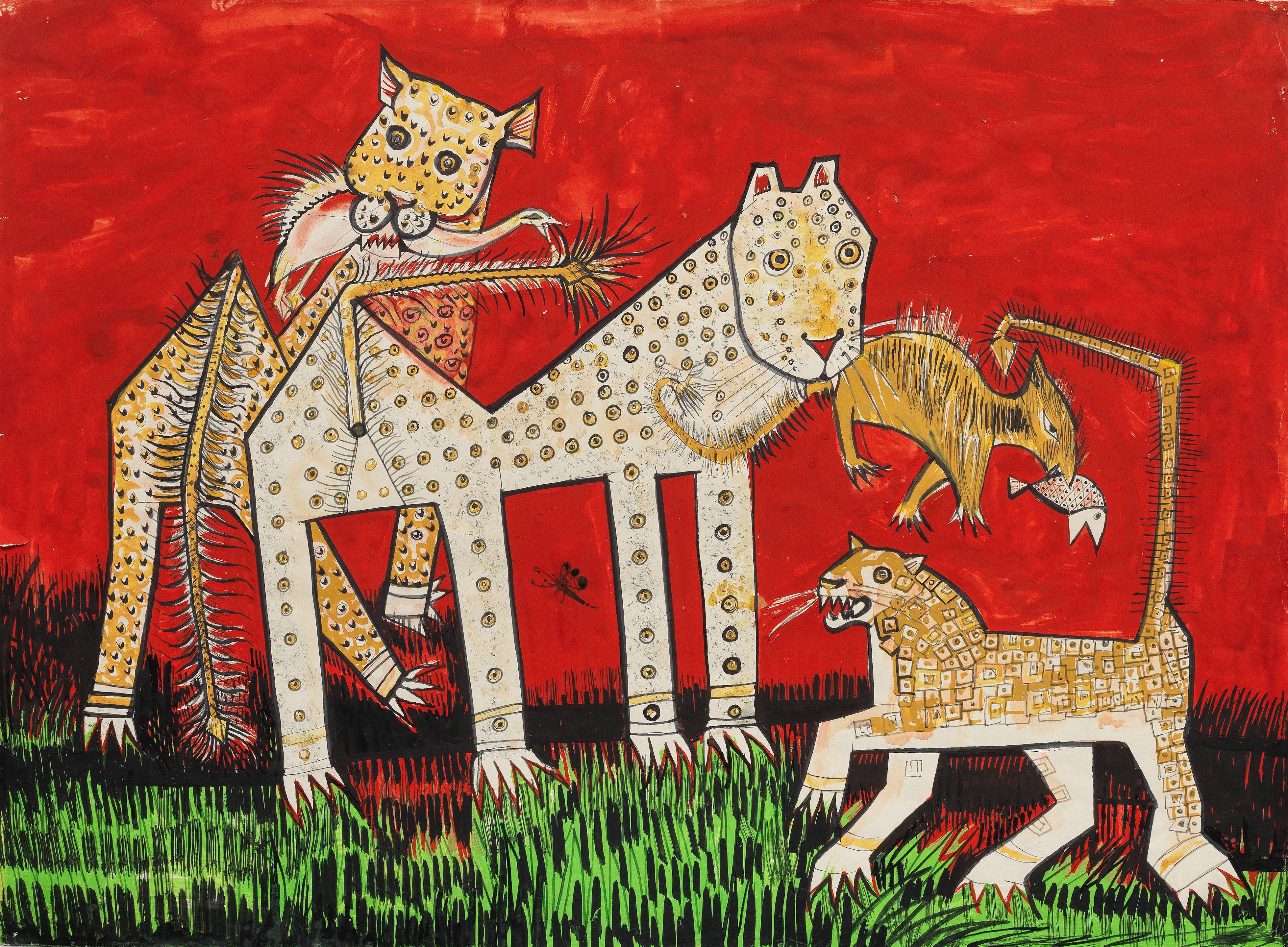 Abani Sen - Untitled (Animals in a Landscape)
