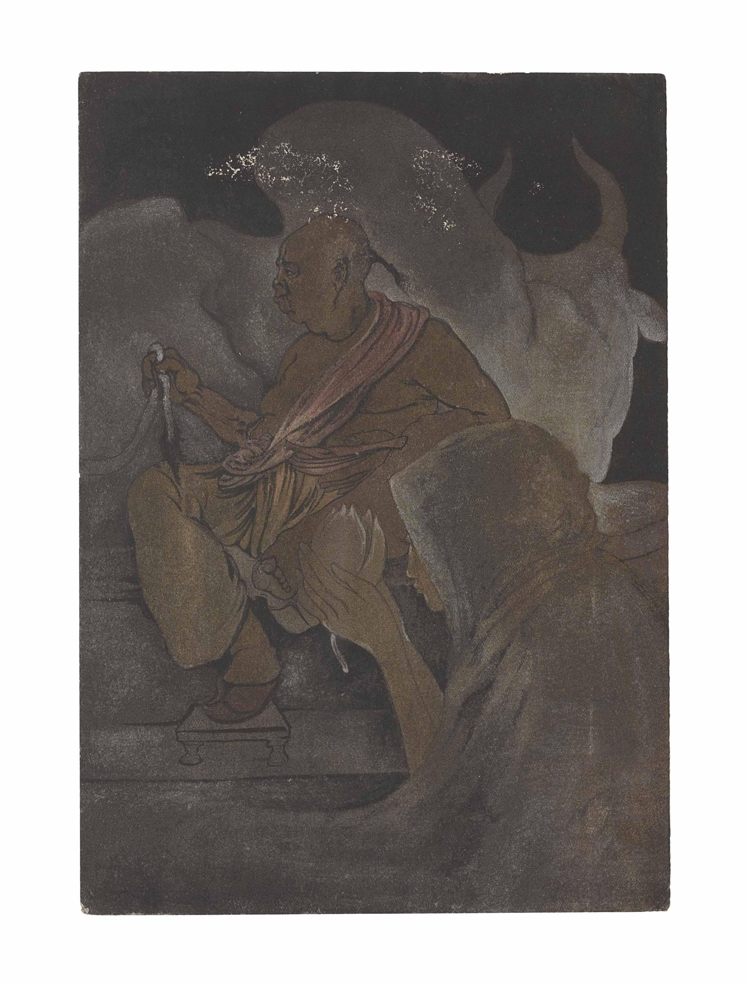 Abanindranath Tagore - Untitled (Priest With Bull And Devotee)