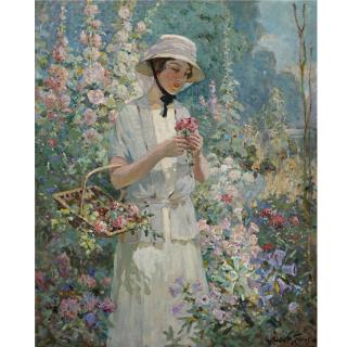 Abbott Fuller Graves - Woman With Flower Basket