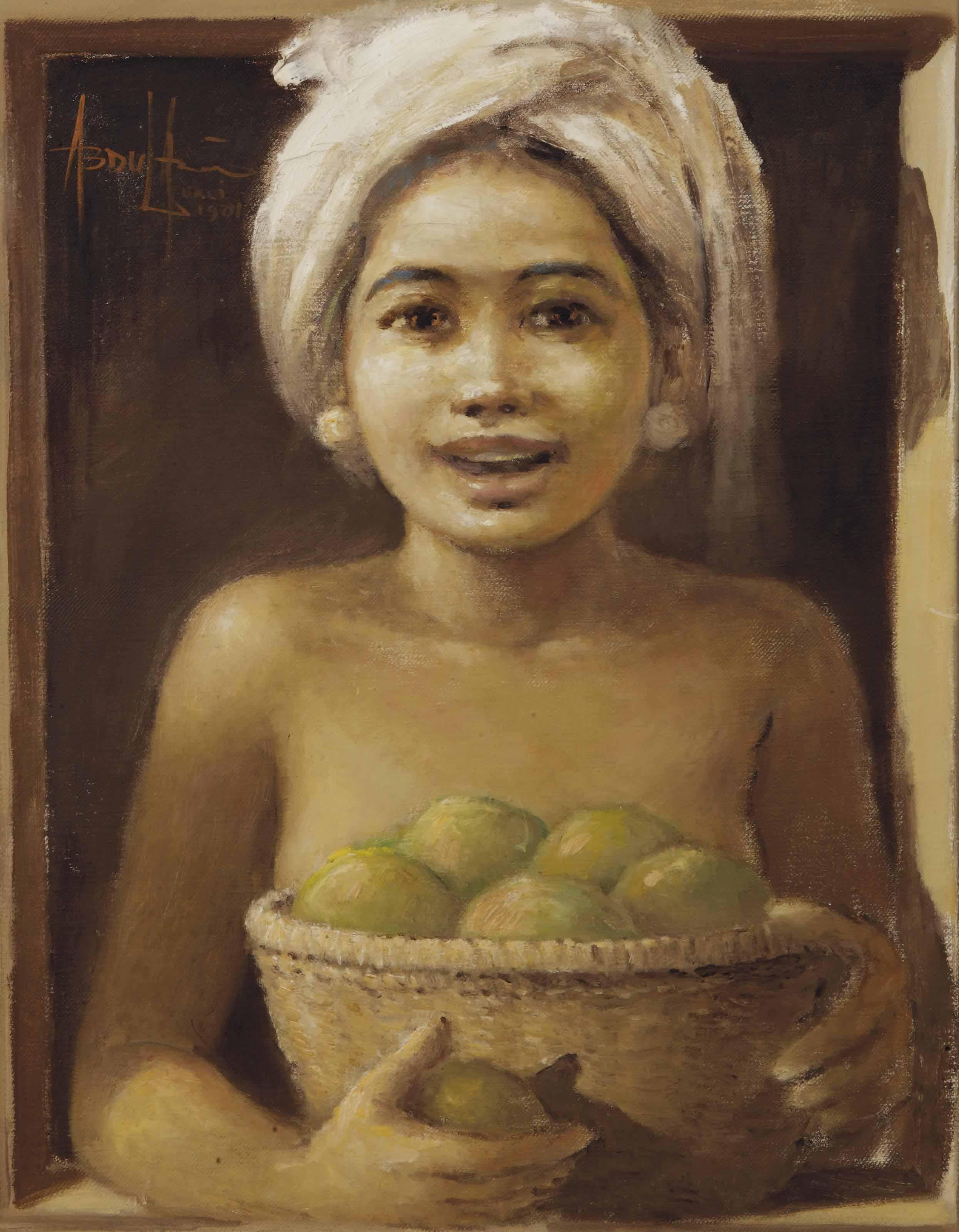 Abdul Aziz - Balinese Girl With A Basket Of Fruits