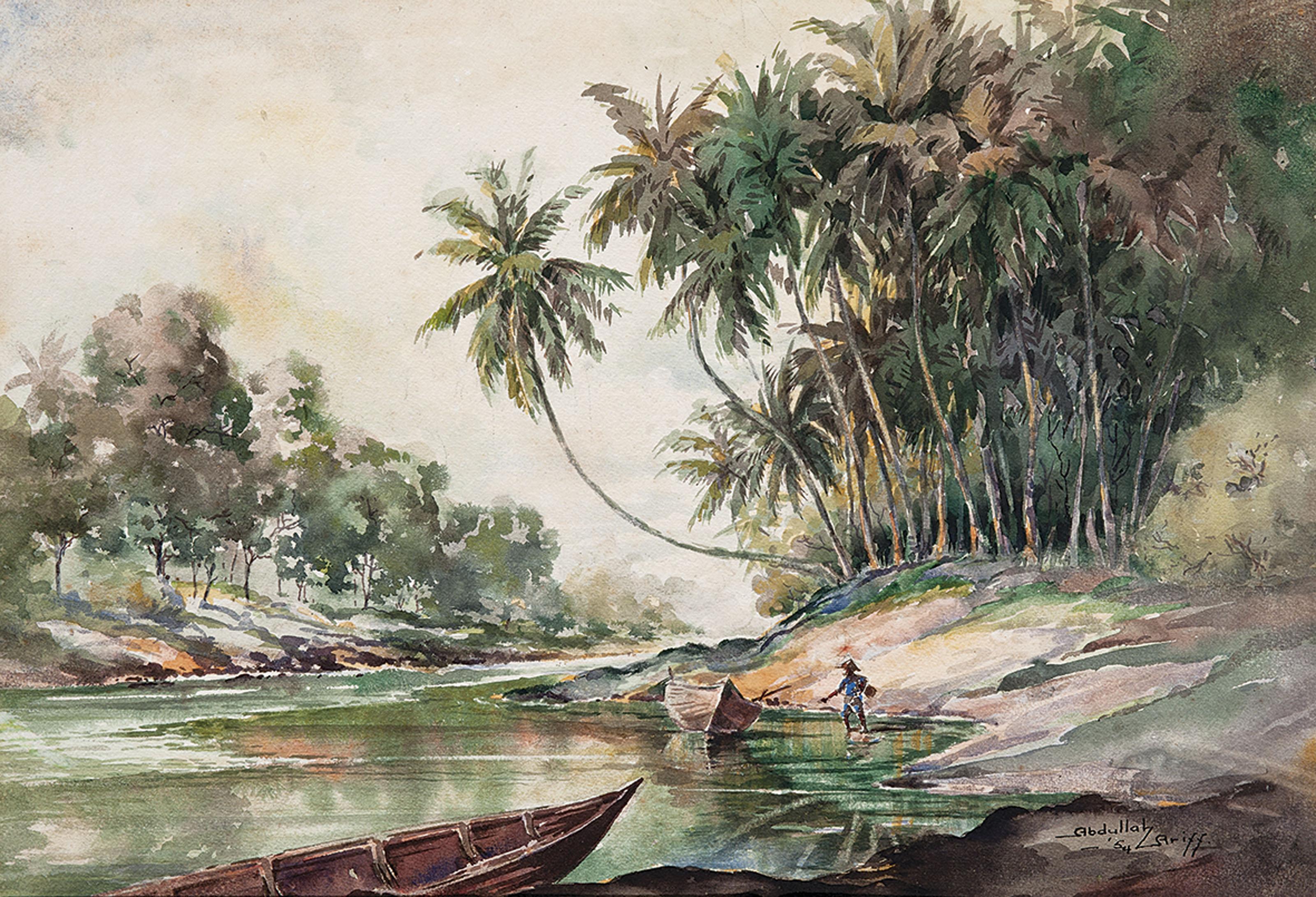 Abdullah Ariff - Coastal Landscape with Fisherman