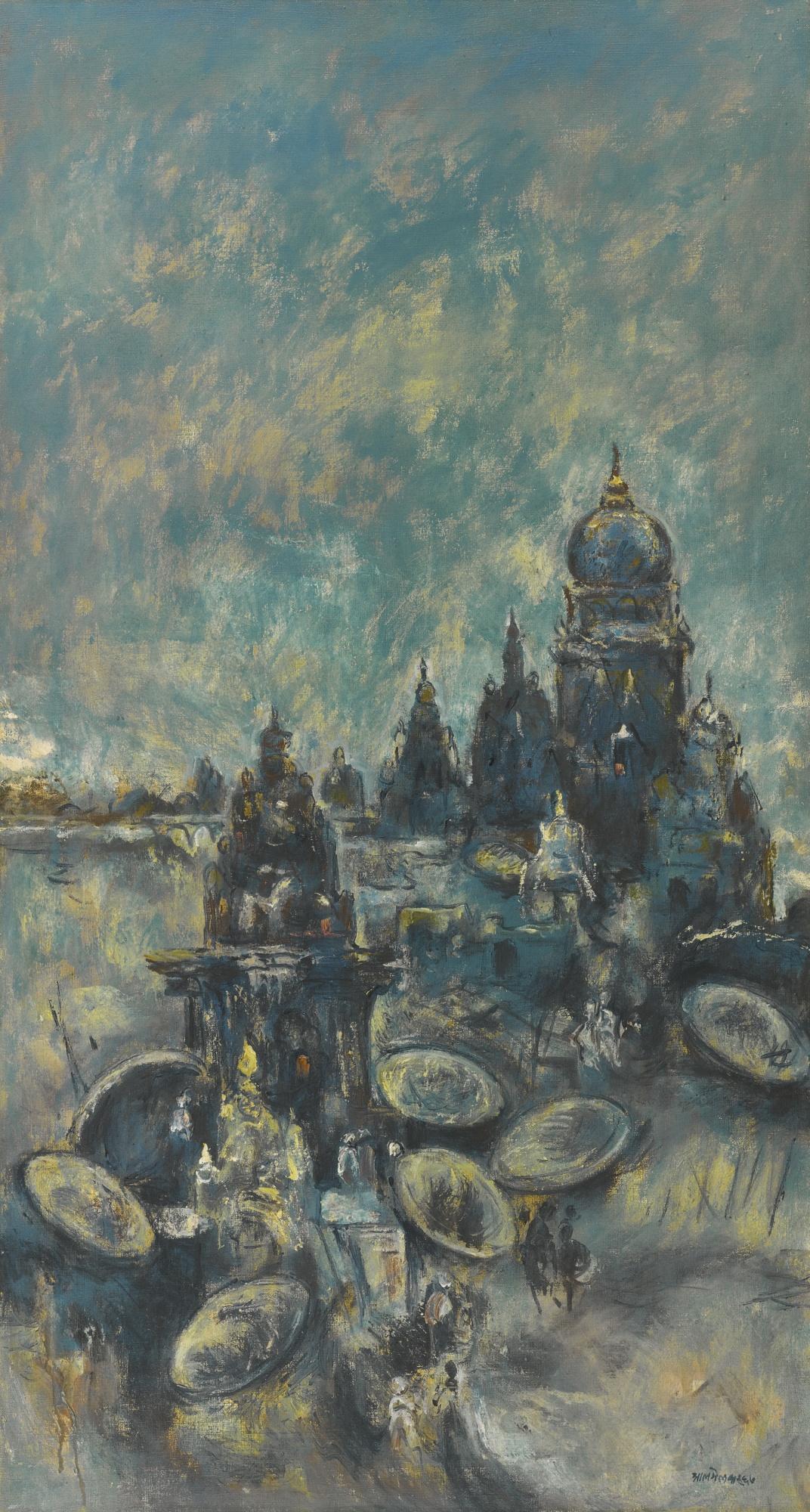 Abdulrahim Apabhai Almelkar - Untitled (Blue Benaras Ghats)