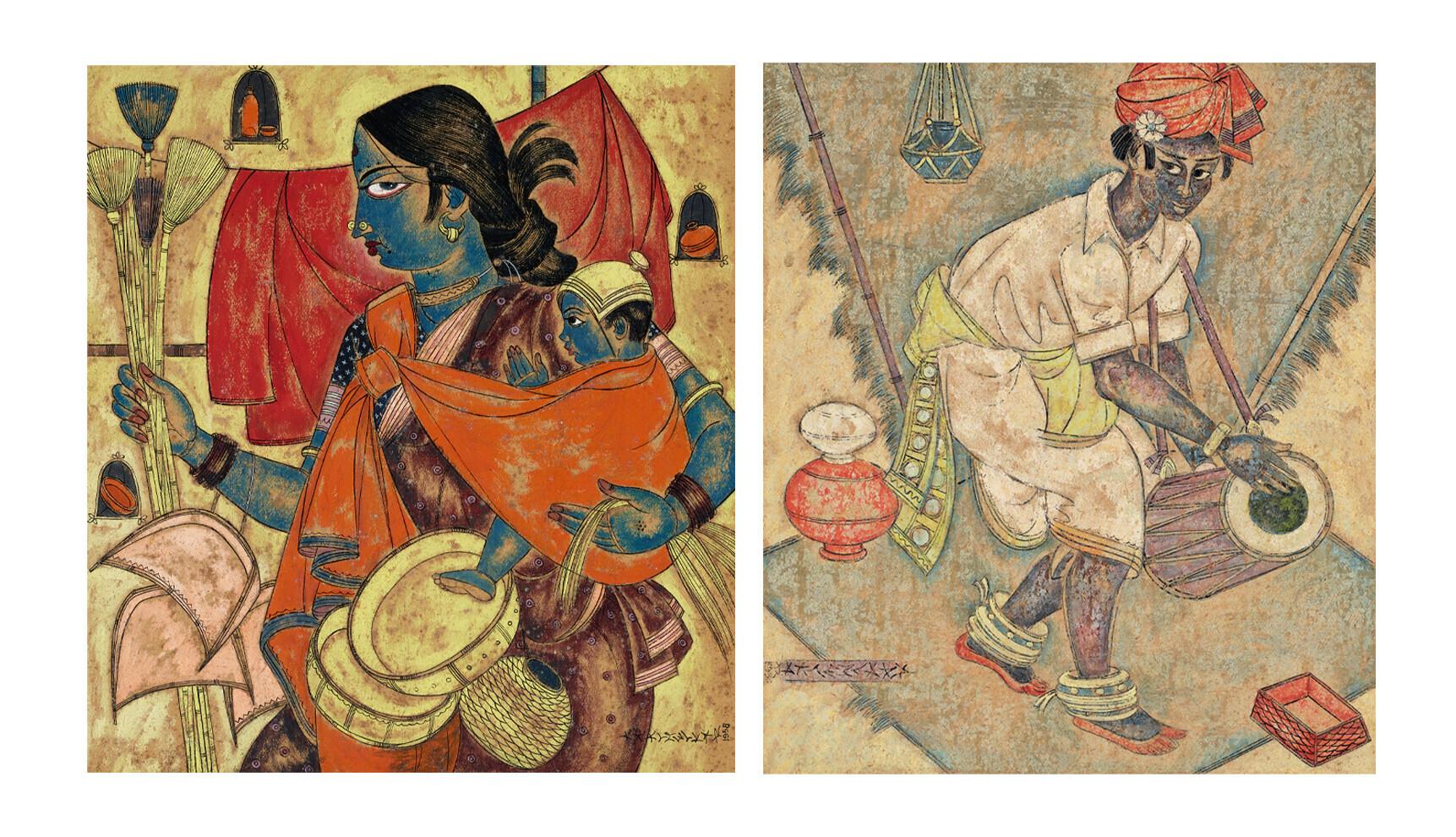 Abdulrahim Apabhai Almelkar - Untitled (Drummer); Untitled (Basket Seller)