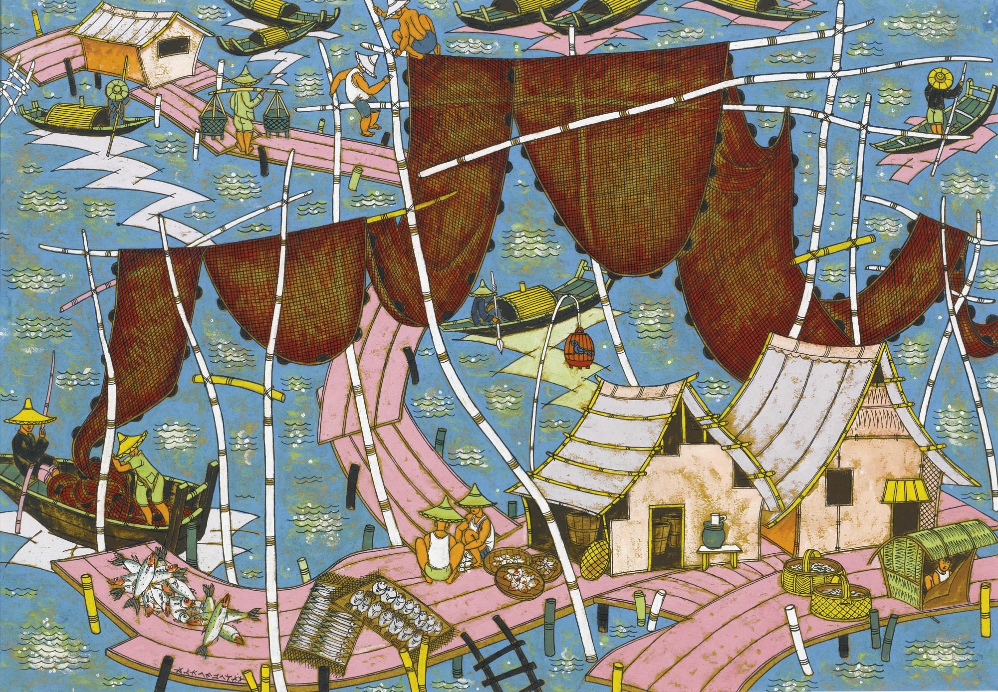 Abdulrahim Apabhai Almelkar - Untitled (Drying The Nets)