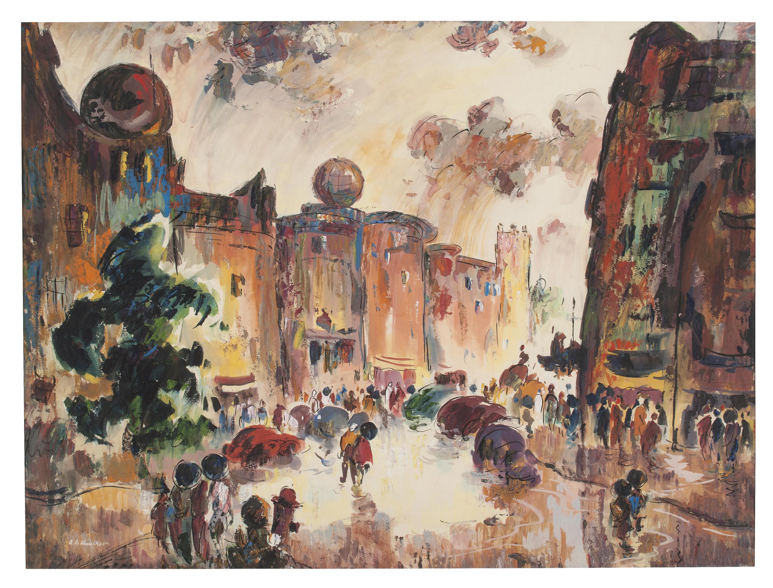 Abdulrahim Apabhai Almelkar - Untitled (Sir Pherozshah Mehta Road in the Monsoon)