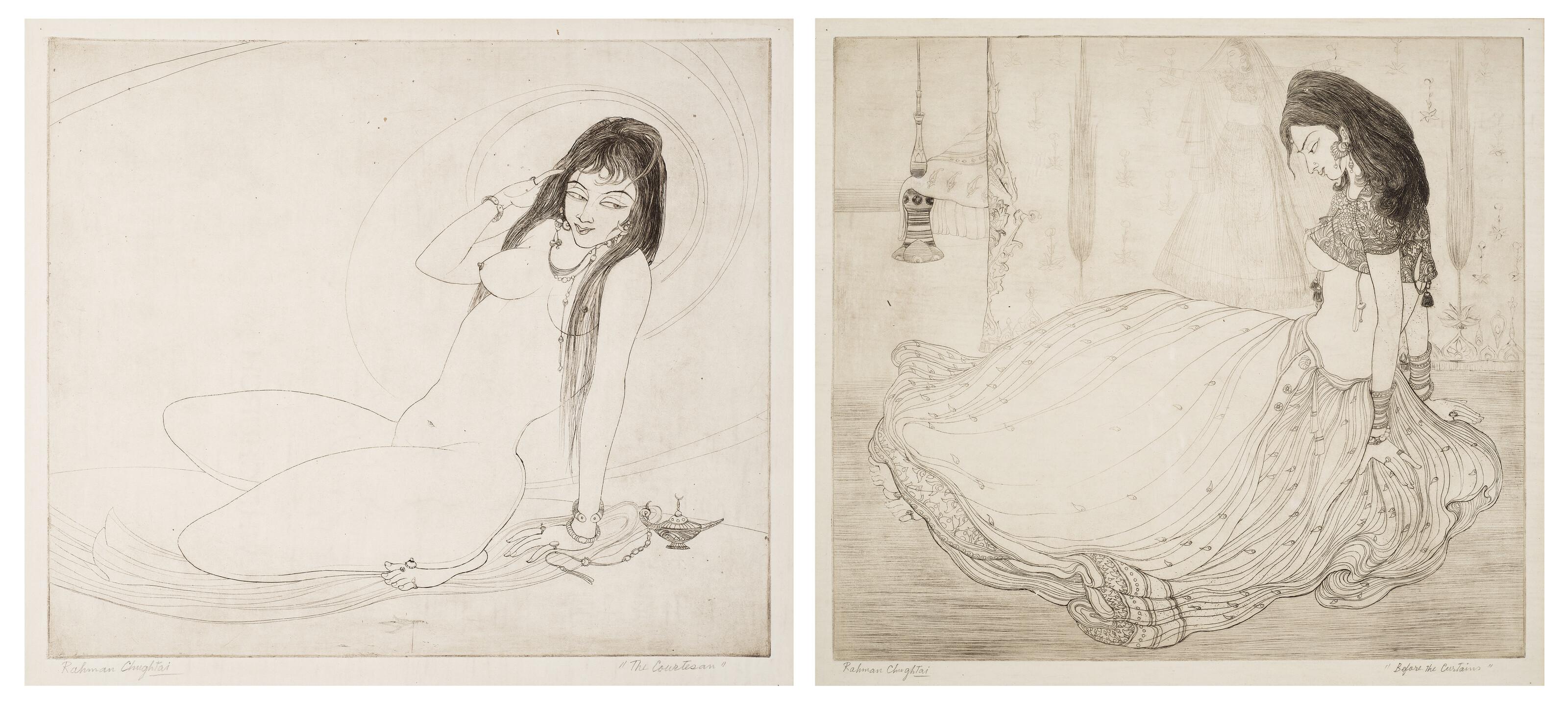 Abdur Rahman Chughtai - Courtesan; Before the Curtains