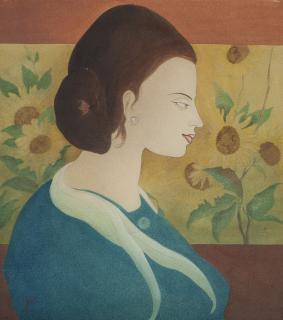 Abdur Rahman Chughtai - Untitled (Lady with Sunflowers)