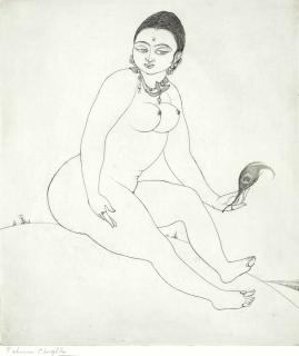 Abdur Rahman Chughtai - Untitled (Seated Nude)
