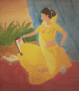 Abdur Rahman Chughtai - Untitled (Woman At Her Toilette)