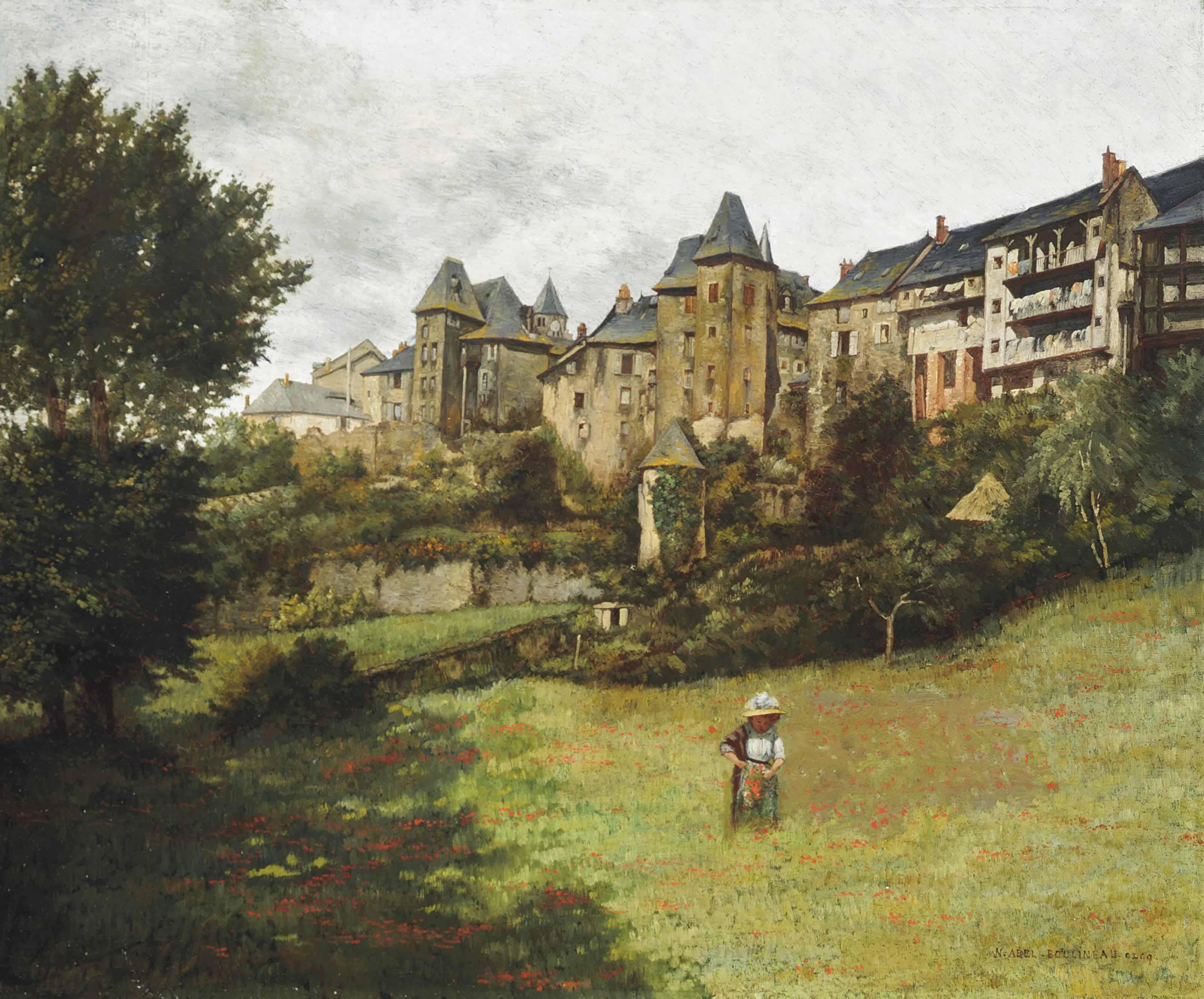 Abel Boulineau - A Girl Picking Wild Poppies At Uzerche, France