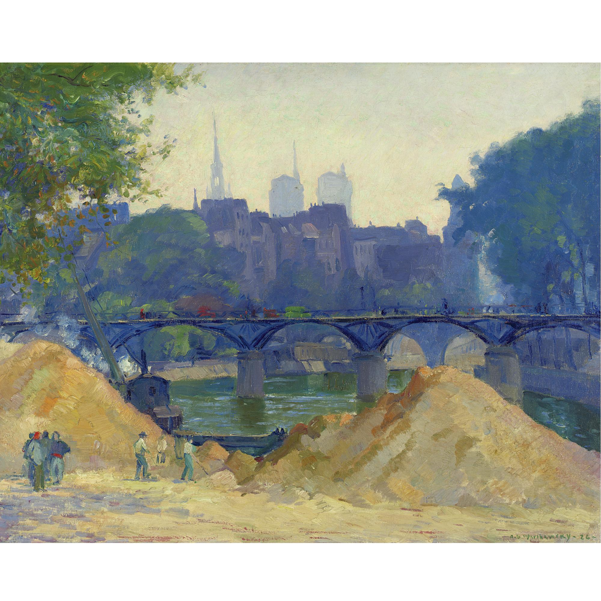 Abel G. Warshawsky - La Pasarelle Looking Towards The Ile De La Cite And Notre Dame