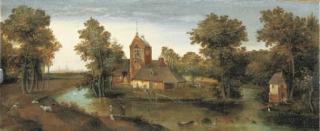 Abel Grimmer - A moated tower with farmhouses